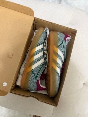 adidasSWGazelle Indoor Sneakers in Green/White Stripes and Gum -high demand-